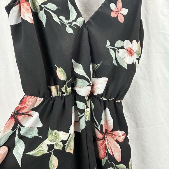 Charlotte Russe Small Black Floral Romper Sleeveless Jumper Ruffles Dressy - Picture 3 of 8